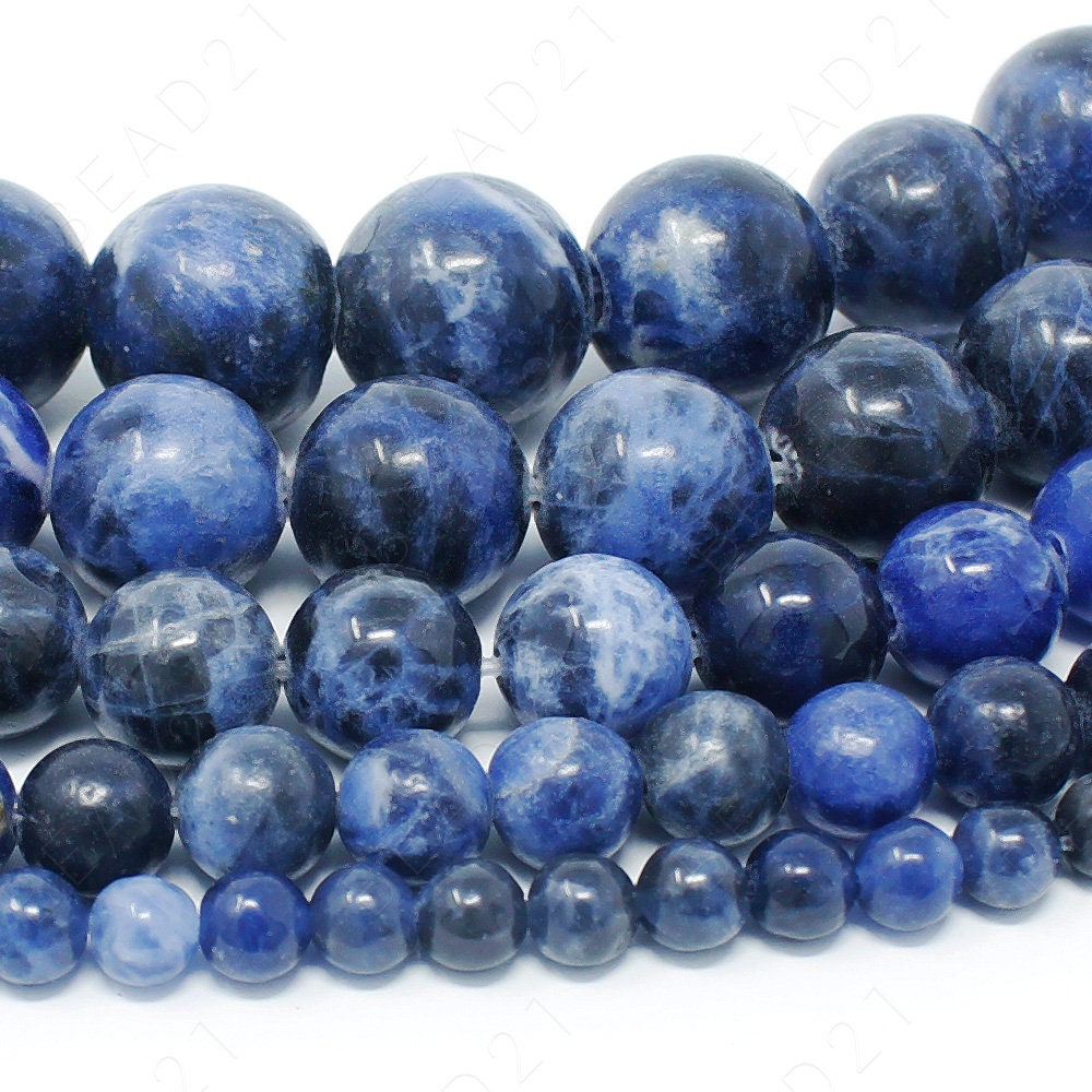 A Grade 15.5 inch 4mm or 6mm or 8mm Sodalite Polished Round Beads