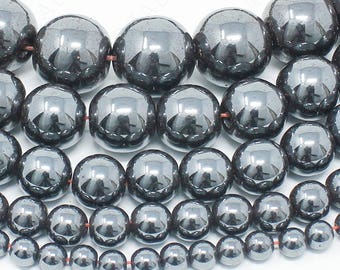 Hematite Beads Natural Gemstone Round Loose - 4mm 6mm 8mm 10mm 12mm - 15.5" Strand