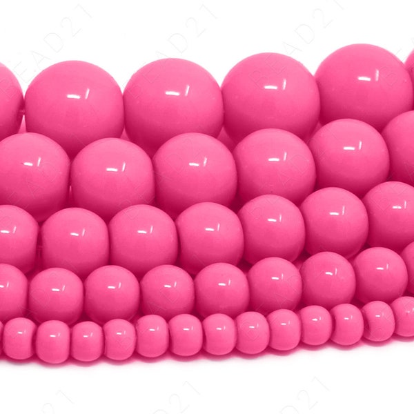 Pink Czech Opaque Glass Beads Round Loose - 4mm 6mm 8mm 10mm 12mm - 16" Strand