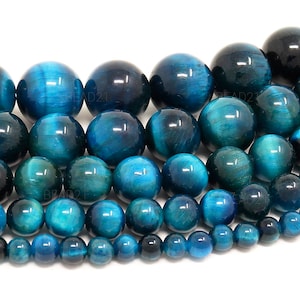 Blue Green Tiger Eye Beads - Grade AAA - Natural Gemstone Round Loose - 4mm 6mm 8mm 10mm 12mm - 15.5&quot; Strand