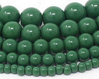 Dark Green Czech Opaque Glass Beads Round Loose - 4mm 6mm 8mm 10mm 12mm - 16" Strand