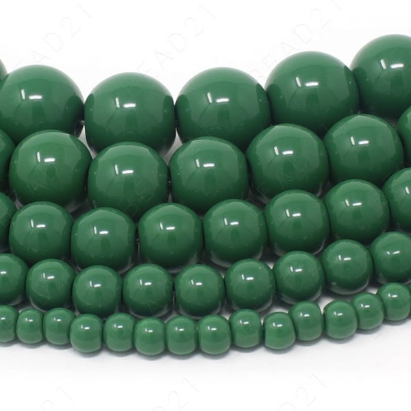 Dark Green Czech Opaque Glass Beads Round Loose - 4mm 6mm 8mm 10mm 12mm - 16" Strand