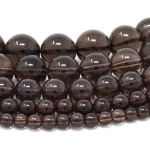 Smoky Quartz Beads Natural Gemstone Round Loose - 4mm 6mm 8mm 10mm 12mm - 15.5&quot; Strand