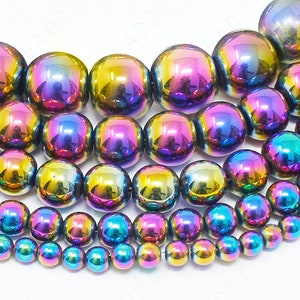 Rainbow Hematite Beads Gemstone Natural Round Loose - 4mm 6mm 8mm 10mm 12mm - 15.5" Strand