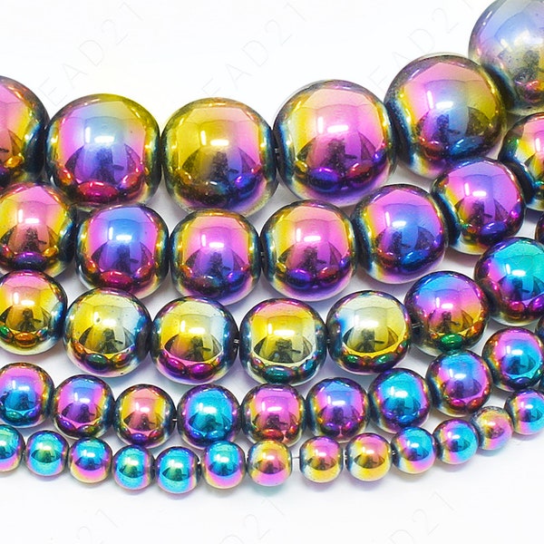 Rainbow Hematite Beads Gemstone Natural Round Loose - 4mm 6mm 8mm 10mm 12mm - 15.5" Strand