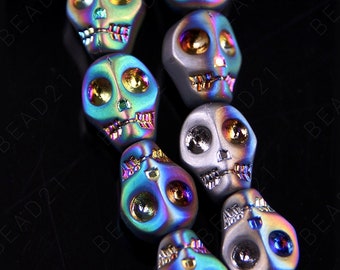 Metallische Kristall Schädel Perlen blau Silber Regenbogen Charme - 10mm - 8 Stück