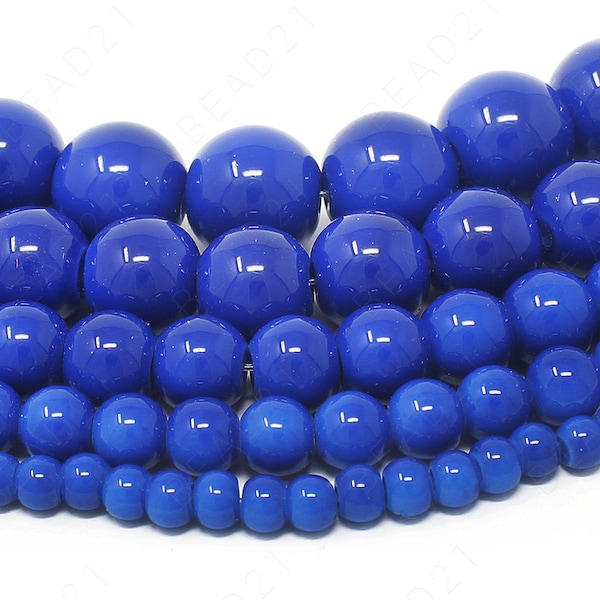 Blue Czech Opaque Glass Beads Round Loose - 4mm 6mm 8mm 10mm 12mm - 16" Strand