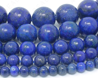 Lapis Lazuli Blue Beads Natural Gemstone Round Loose - 4mm 6mm 8mm 10mm 12mm - 15.5&quot; Strand