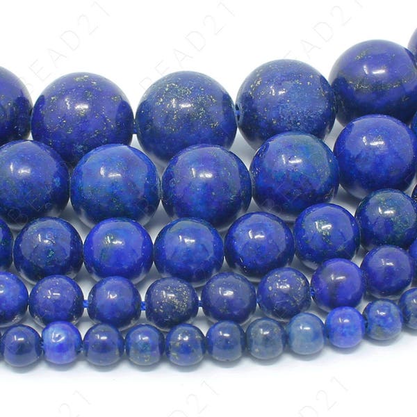 Lapis Lazuli Blue Beads Natural Gemstone Round Loose - 4mm 6mm 8mm 10mm 12mm - 15.5" Strand