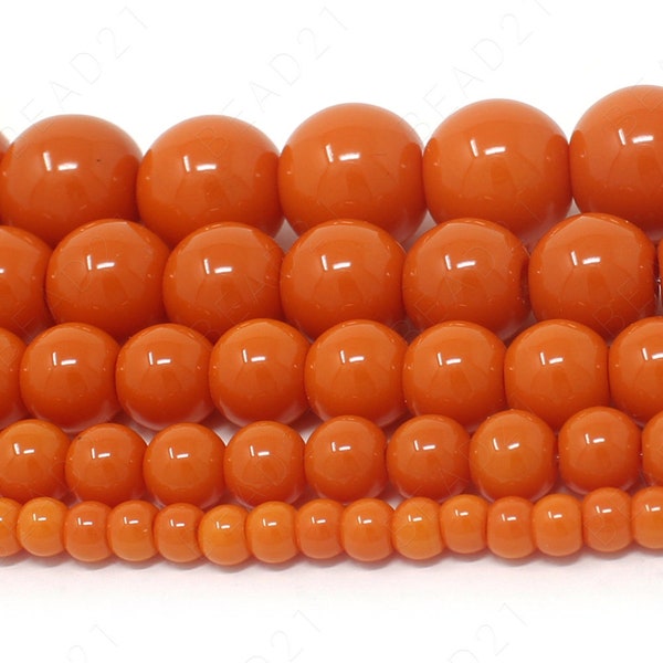 Red Orange Czech Opaque Glass Beads Round Loose - 4mm 6mm 8mm 10mm 12mm - 16" Strand