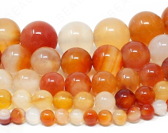 Carnelian Beads Natural Gemstone Round Loose - 4mm 6mm 8mm 10mm 12mm - 15.5" Strand