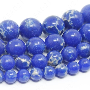 Blue Imperial Beads Natural Sea Sediment Jasper Gemstone Round - 6mm 8mm 10mm 12mm - 15.5" Strand