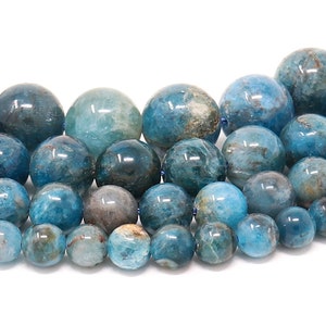 Blue Apatite Beads Natural Gemstone Round Loose - 6mm 8mm 10mm 12mm - 15.5&quot; Strand