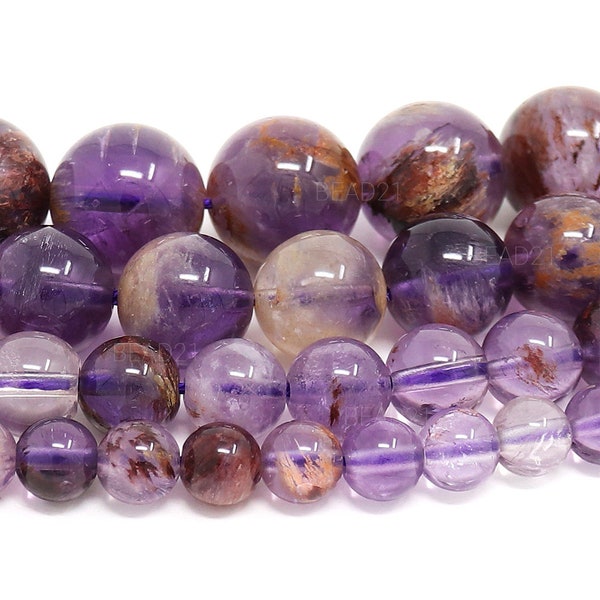 Auralite 23 Cacoxenite Amethyst Super Seven Beads - Grade AAA - Natural Gemstone Round Loose - 6mm 8mm 10mm 12mm - 15.5" Strand