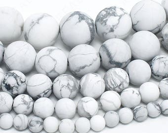 Matte White Howlite Beads Natural Gemstone Round Loose - 4mm 6mm 8mm 10mm 12mm - 15.5" Strand