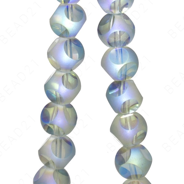 Czech Glass Round Cut Faceted Beads Matte Clear Iridescent Frosted Loose - 8mm - 16" Strand