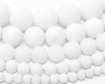 Matte White Agate Alabaster Beads Natural Gemstone Round Loose - 4mm 6mm 8mm 10mm 12mm - 15.5" Strand