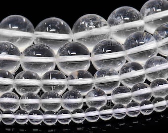 Clear Crystal Quartz Beads Natural Gemstone Round Loose - 4mm 6mm 8mm 10mm 12mm - 15.5" Strand