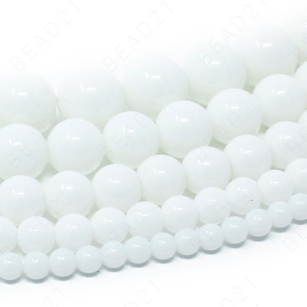 White Agate Beads Natural Gemstone Round Loose - 4mm 6mm 8mm 10mm 12mm - 15.5" Strand