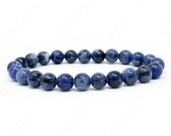 8mm Dark Blue Sodalite Bracelet Beads Natural Gemstone Round Stretch Cord