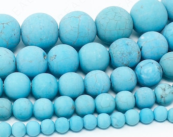 Matte Turquoise Howlite Beads Natural Gemstone Round Loose - 4mm 6mm 8mm 10mm 12mm - 15.5" Strand