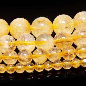 Yellow Citrine Beads - Grade AAA - Natural Gemstone Round Loose - 4mm 6mm 8mm 10mm - 15.5&quot; Strand