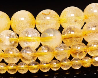 Yellow Citrine Beads - Grade AAA - Natural Gemstone Round Loose - 4mm 6mm 8mm 10mm - 15.5" Strand