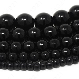 Black Czech Opaque Glass Beads Round Loose - 4mm 6mm 8mm 10mm 12mm - 16&quot; Strand