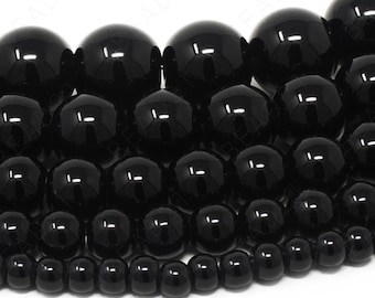 Black Czech Opaque Glass Beads Round Loose - 4mm 6mm 8mm 10mm 12mm - 16" Strand