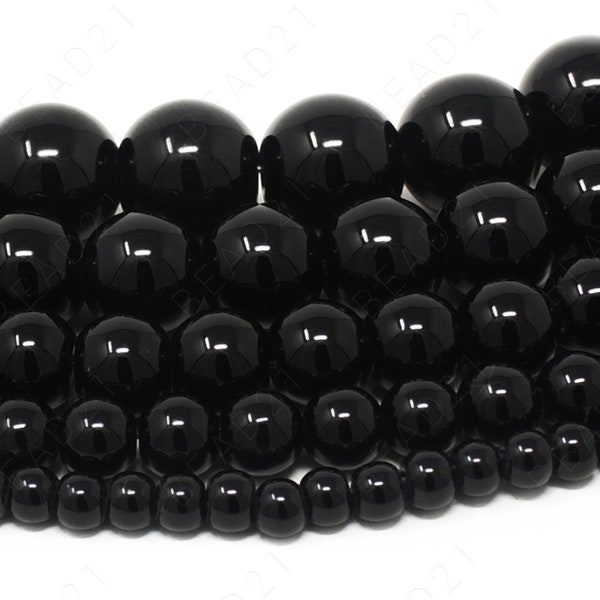 Black Czech Opaque Glass Beads Round Loose - 4mm 6mm 8mm 10mm 12mm - 16" Strand