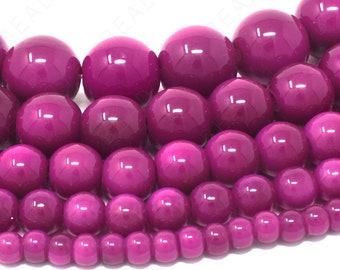 Magenta Czech Opaque Glass Beads Round Loose - 4mm 6mm 8mm 10mm 12mm - 16" Strand