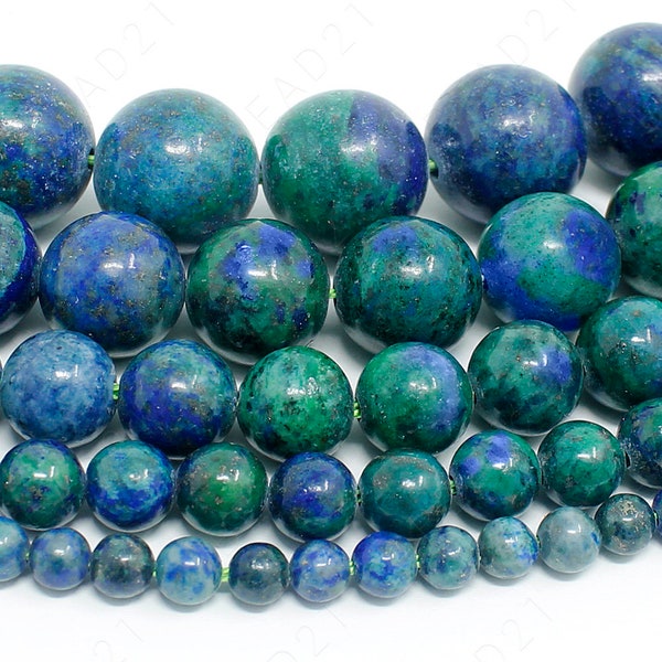 Azurite Malachite Lapis Chrysocolla Beads Natural Gemstone Round Loose - 4mm 6mm 8mm 10mm 12mm - 15.5" Strand