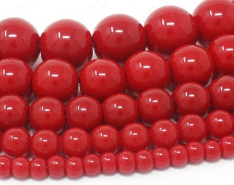 Red Czech Opaque Glass Beads Round Loose - 4mm 6mm 8mm 10mm 12mm - 16" Strand