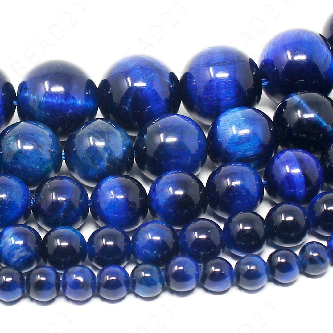 Blue Tiger Eye Smooth Round Beads - 4mm 6mm 8mm 10mm 12mm 15.5 Strand