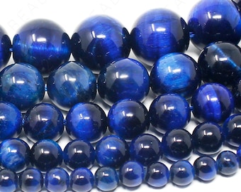 Blue Tiger Eye Beads - Grade AAA - Natural Gemstone Round Loose - 4mm 6mm 8mm 10mm 12mm - 15.5&quot; Strand