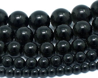 Korale z szungitu, naturalne, okrągłe, luźne - 4 mm, 6 mm, 8 mm, 10 mm, 12 mm - 15,5" sznur