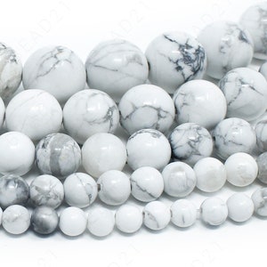 White Howlite Beads Natural Gemstone Round Loose - 4mm 6mm 8mm 10mm 12mm - 15.5" Strand