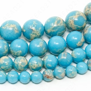 Turquoise Imperial Beads Natural Sea Sediment Jasper Gemstone Round - 6mm 8mm 10mm 12mm - 15.5&quot; Strand