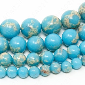 Turquoise Imperial Beads Natural Sea Sediment Jasper Gemstone Round - 6mm 8mm 10mm 12mm - 15.5" Strand