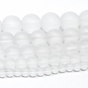 May include: A close-up of a pile of white frosted glass beads. The beads are round and smooth, and they are arranged in a random pattern.