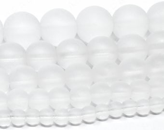 Matte Clear Beads Frosted Gemstone Round Loose - 4mm 6mm 8mm 10mm 12mm - 15.5" Strand