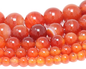 Rot Orange Achat Perlen Natur Edelstein Rund Lose - 4mm 6mm 8mm 10mm 12mm - 15,5" Strang