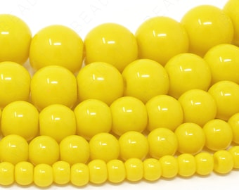 Yellow Czech Opaque Glass Beads Round Loose - 4mm 6mm 8mm 10mm 12mm - 16" Strand