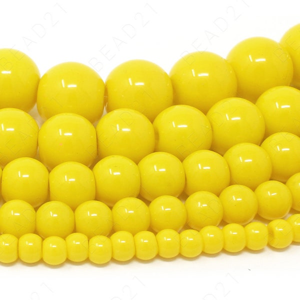 Yellow Czech Opaque Glass Beads Round Loose - 4mm 6mm 8mm 10mm 12mm - 16" Strand