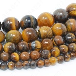 Tiger Eye Beads Natural Gemstone Round Loose - 4mm 6mm 8mm 10mm 12mm - 15.5&quot; Strand