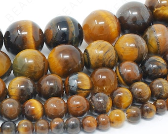 Tiger Eye Beads Natural Gemstone Round Loose - 4mm 6mm 8mm 10mm 12mm - 15.5" Strand