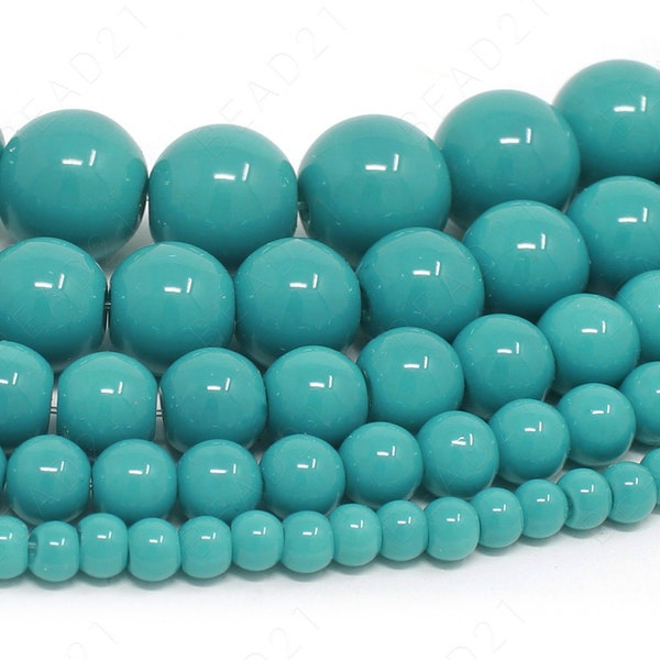 Teal Czech Opaque Glass Beads Round Loose - 4mm 6mm 8mm 10mm 12mm - 16" Strand