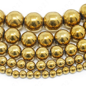 Gold Hematite Beads Natural Gemstone Round Loose - 4mm 6mm 8mm 10mm 12mm - 15.5" Strand