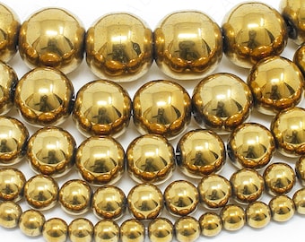 Gold Hematite Beads Natural Gemstone Round Loose - 4mm 6mm 8mm 10mm 12mm - 15.5" Strand