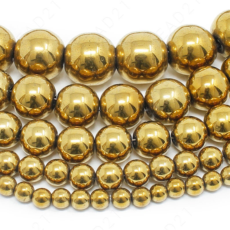 Gold Hematite Beads Natural Gemstone Round Loose 4mm 6mm 8mm 10mm 12mm 15.5 Strand image 1